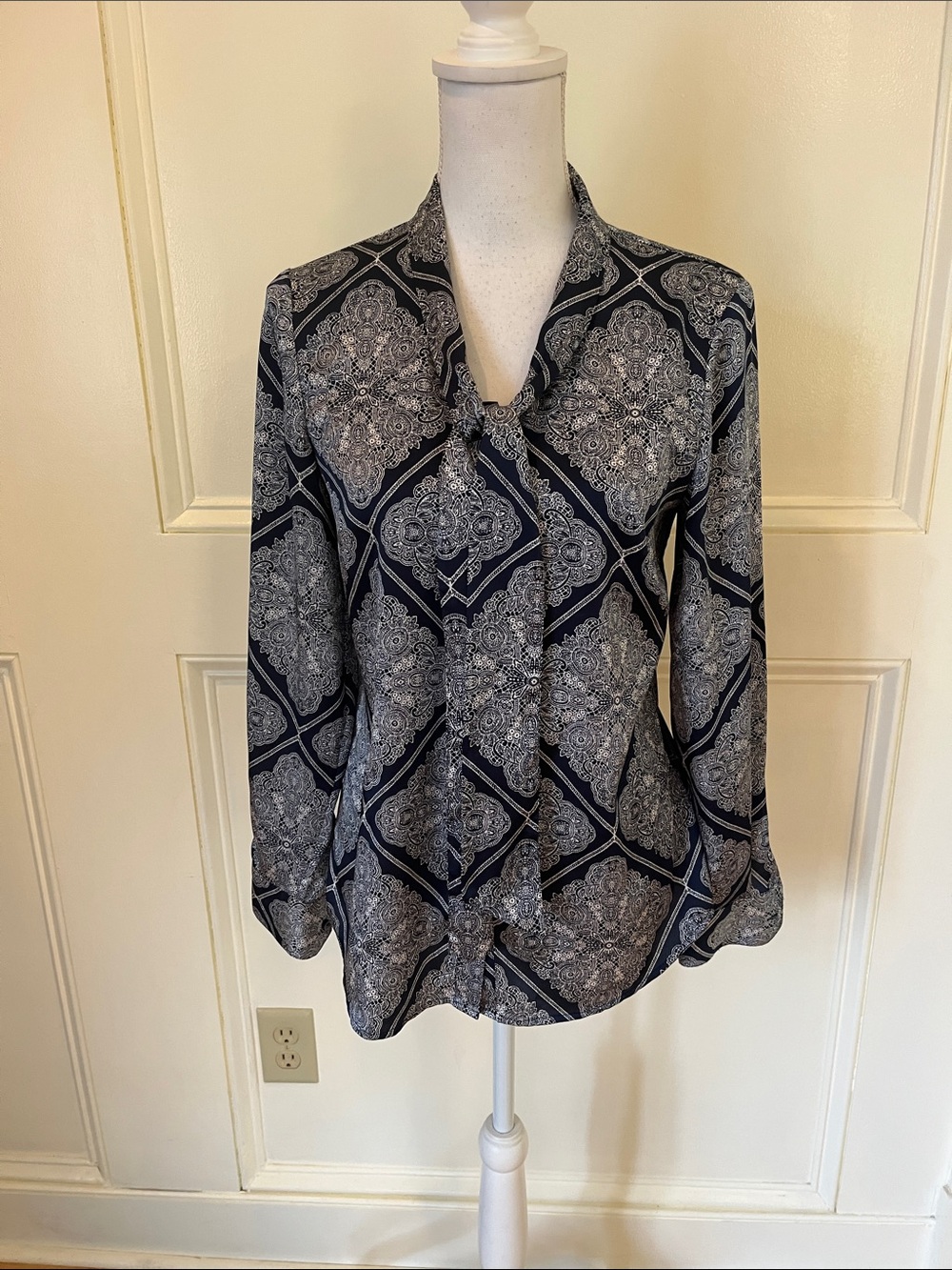 Brooks Brothers Navy Paisley Medallion Tie-Neck Button Down
